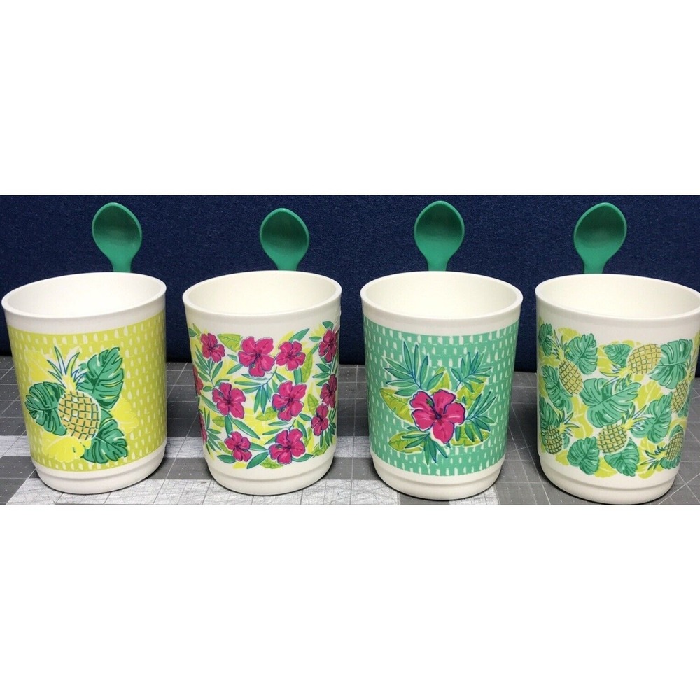 Tupperware Coffee‎ Mug 11 oz Set of 4 Tropical Glamour Floral